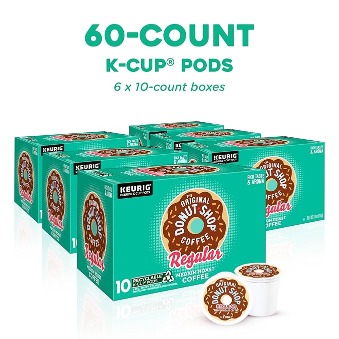 The Original Donut Shop Regular, Keurig Single Serve K-Cup Pods, Medium Roast Coffee, 60 Count, (6 Packs of 10)