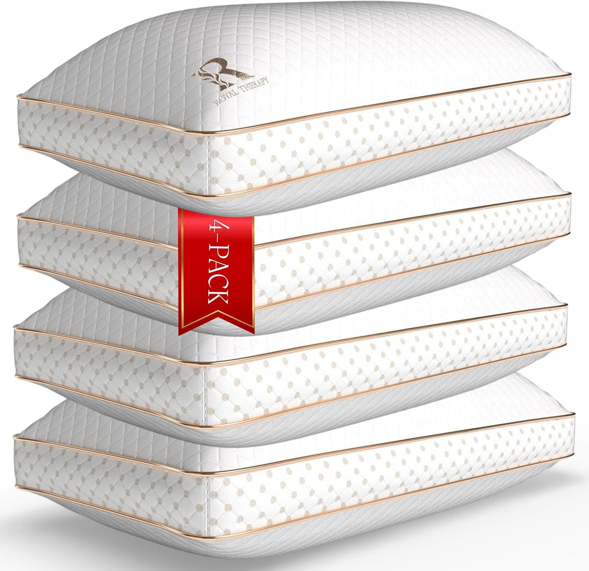 Royal Therapy 4-Pack King Memory Foam Pillow, Adjustable Shredded Odor-Free Pillow for Neck & Shoulder Pain Relief, Support for Back, Stomach, Side Sleepers, AirFlowPRO