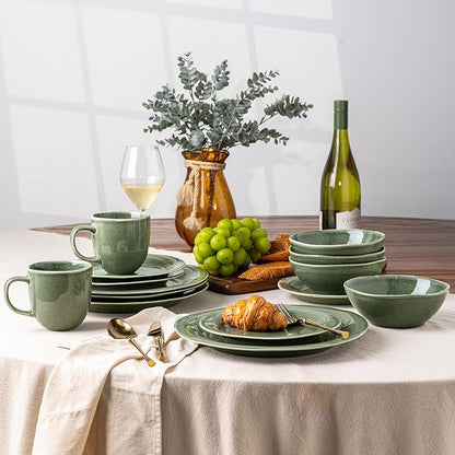 AmorArc Ceramic Dinnerware Sets, Handmade Stoneware Reactive Glaze Plates and Bowls Set, Scratch Resistant | Dishwasher & Microwave Safe Dishes Set, Service for 4 (12pc)