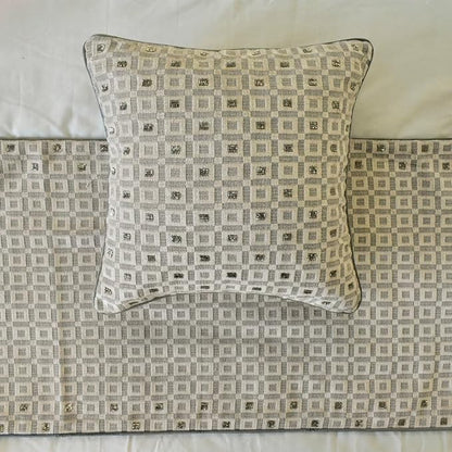 The HomeCentric King/Queen/Twin Grey Designer Full 68"x18" Bed Runner with 2 Pillow Cover, Checkered, Beaded, Hand Embroidery Bed Scarf on Velvet Fabric - The Brick Effect