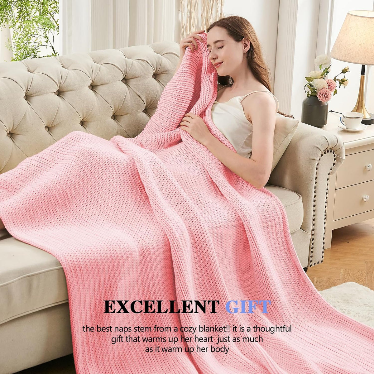 L'AGRATY Knitted Weighted Blanket - 48"x72" 12lbs Cooling Chunky Knit Heavy Blanket for Adults Braided Crochet Throw Thick Cable Yarn Knit Decorative No Beads Evenly Weighted Machine Washable
