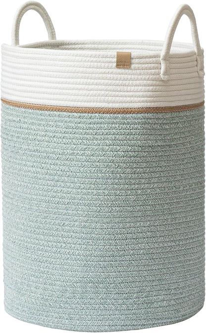 LA JOLIE MUSE Woven Basket Rope Storage Baskets - Tall Cotton Basket, Laundry Basket for Blanket, Kids Toy, Nursery Clothes Hamper Basket, Ivy Green, 72 Liter