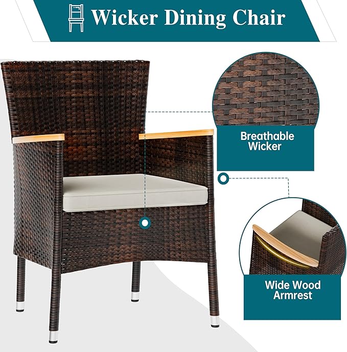 Shintenchi 7 Piece Patio Dining Set, Wicker Patio Conversation Set