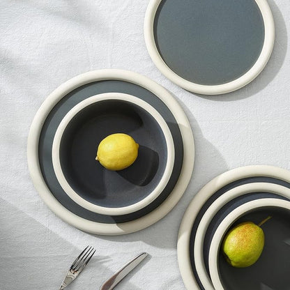 Stone Lain Capri 24-Piece Dinnerware Set Stoneware, Plates and Bowls Set, Microwave and Dishwasher Safe, Dish Set for 8, Grey