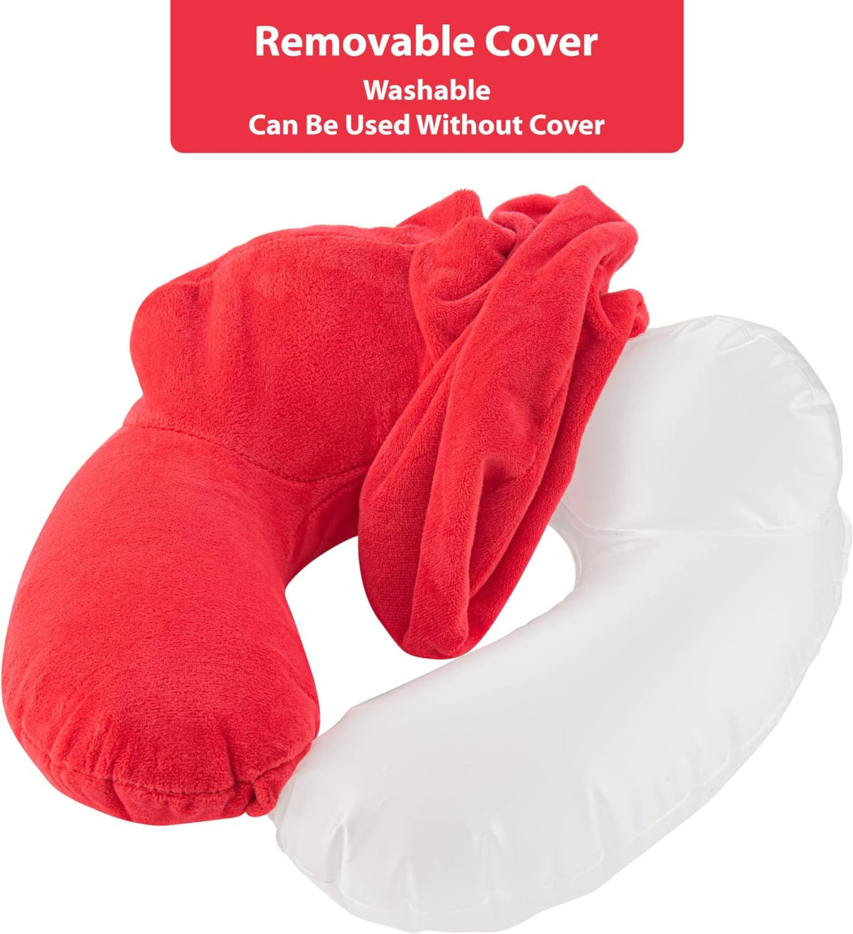 Inflatable Travel Neck Pillow: Extra-Soft, Cushion. for Airplanes, Trains, Cars, Portable Travel Accessory-with Carrying Pouch for Cell Phone and Passport Etc. (Vintage Red)