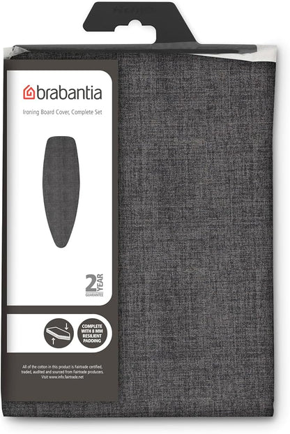 Brabantia Size D (53 x 18 in) Replacement Ironing Board Cover with Thick Foam & Felt Padding (Denim Black) Easy-Fit, 100% Cotton