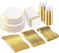 SUT 350 PCS Elegant White and Gold Disposable Dinnerware Set