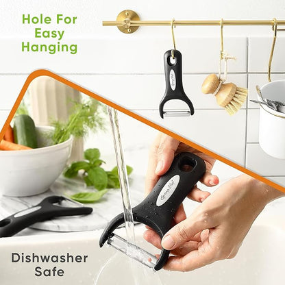 Spring Chef Stainless Steel Vegetable Y Peeler for Kitchen, Dishwasher Safe Potato Peelers with Ultra Sharp Blades & Soft Grip Handle, Perfect for Apple, Carrot, Cucumber, Veggie - Set of 2 - Black