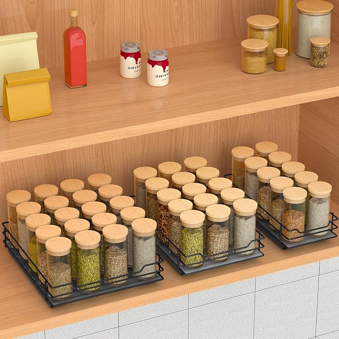 Pull Out Spice Rack Organizer for Cabinet, Heavy Duty Slide Out Spice Rack Organizer for Kitchen Cabinets and Pantry, Fits Spices, Sauces, Canned Food (6.5''Wx10.5''Dx2.5''H)