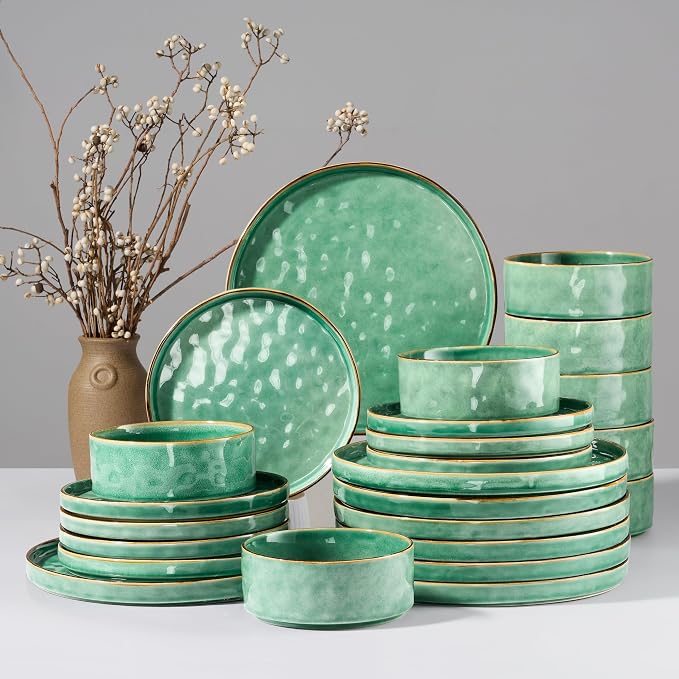 HaWare Dinnerware Sets, 24-Piece Plates and Bowls Set, Stoneware Dish Set
