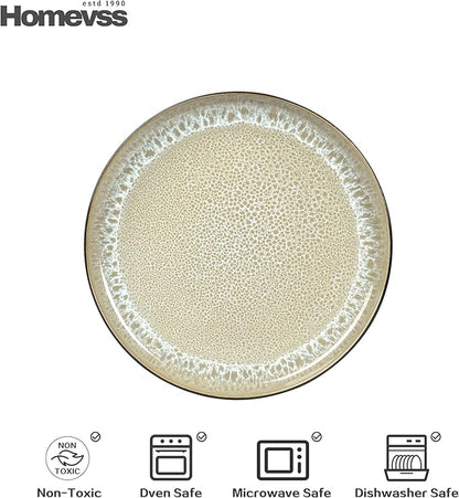 HomeVss 20-Piece Dinnerware Set - Serves 4, Reactive Glaze Bubble Beige Plates & Bowls Set | Microwave & Dishwasher Safe Dishes Set