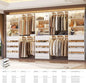 Aheaplus Closet System Set of 3, 138.5" Wood Closet Organizer System Tower with 12 Drawers & 4 Hanging Rods, 6.7+4.85Ft L Shaped Walk-in Closets Wardrobe Organizer Garment Rack with Shelves, White