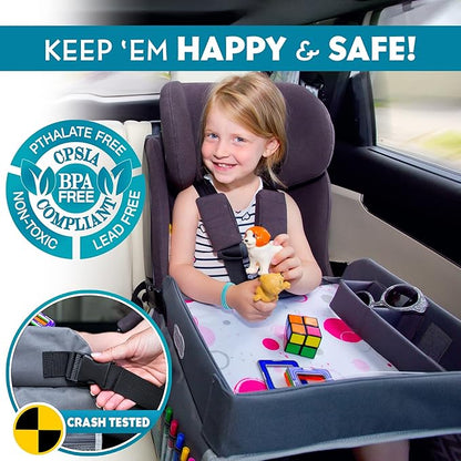 Kenley Kids Travel Tray, Toddler Car Seat Lap Tray, Road Trip Essentials Activity Table (Blue/Gray)