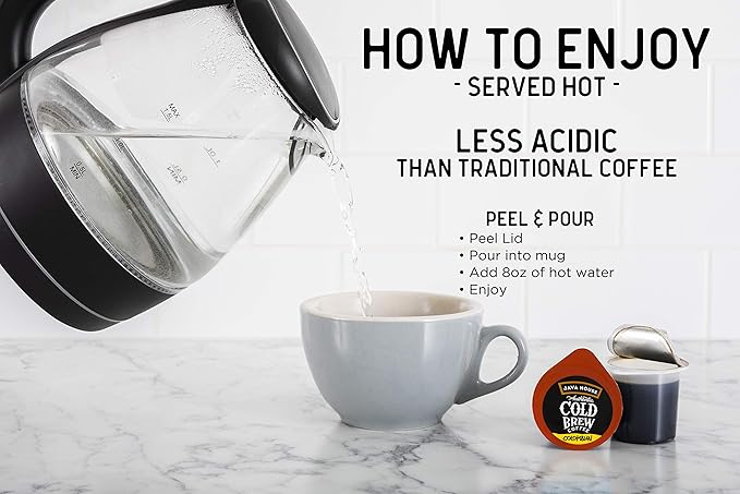 Java House Cold Brew Coffee Concentrate Single Serve Liquid Pods, Peel and Pour, Ready Hot or Iced, TSA Approved