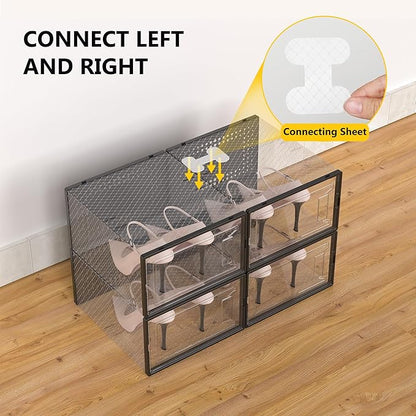 Secret Space 12 Pack XXX Large Shoe Organizer Storage Boxes for Closet, Modular Space Saving Shoe Boxes Clear Plastic Stackable Sneaker Containers Display Case with Lids, Black05