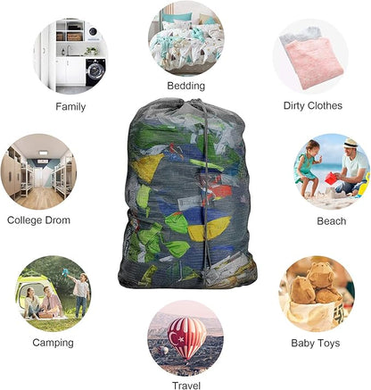 Laundry Bags, Mesh Heavy Duty 24" x 36" with Drawstring Closure, 3-Pack, Black