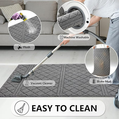 REFETONE Indoor Doormat, Front Back Door Mat 36"x59" Absorbent Rubber Backing Non Slip Door Mats, Low-Profile Resist Dirt Entrance Rugs, Machine Washable Door Rug Inside Floor Mat for Entryway, Grey