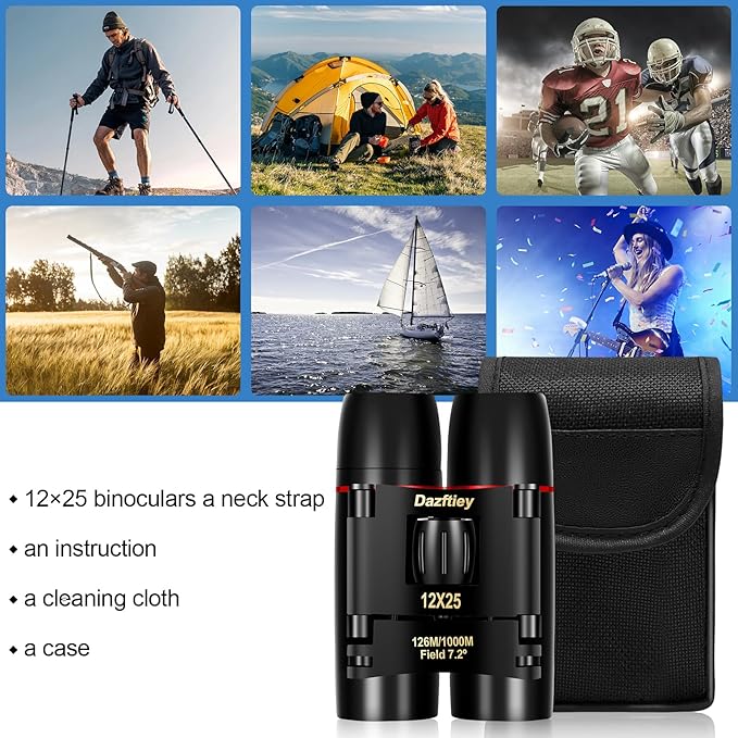 12x25 Small Compact Binoculars for Adults & Kids - Mini Lightweight High Powered Binoculars with Clear Vision for Cruise Ship, Bird Watching, Travel, Opera Concert