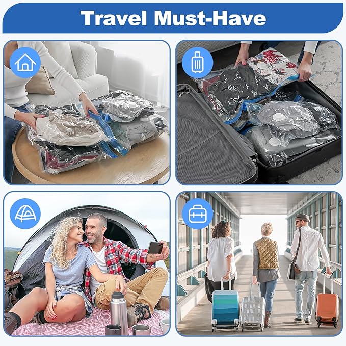 VMstr 9 Pack Travel Vacuum Storage Bags with USB Pump, Vacuum Packing Seal Bags for Luggage, Carry-on Size Space Saver for Clothes and Clothing Travel