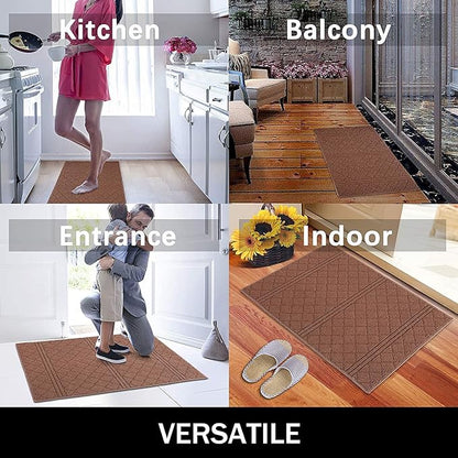 REFETONE Indoor Doormat, Front Back Door Mat 20"x32" Absorbent Rubber Backing Non Slip Door Mats, Low-Profile Resist Dirt Rugs, Machine Washable Door Rug Inside Floor Mat for Entryway, Chocolate