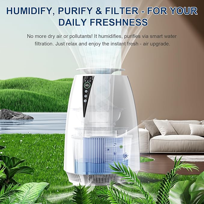 Humidifiers for Bedroom Large Room, 5L No Mist Humidifier for Baby Plants Quiet Top-Fill Air Purifiers Air Cleaner, Tap Water Use, Last 12-Hour, Remote & LED Touch Control