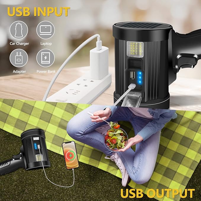 Spotlight 1000000 Lumens, 6 Modes Led Rechargeable Spotlight Flashlight As Seen
