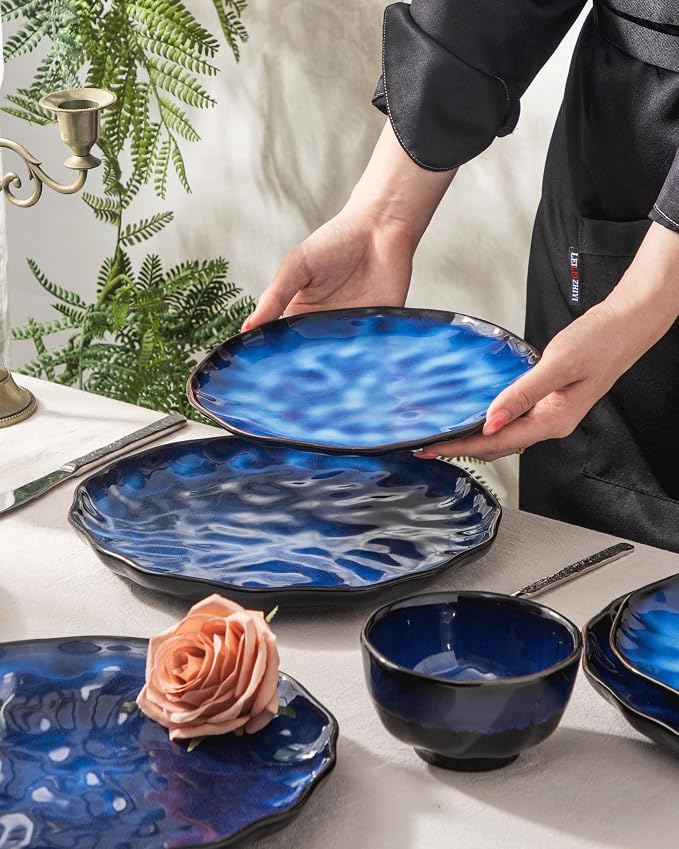4-piece set, natural active glaze plate and bowl set, microwave and dishwasher