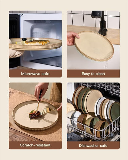 Dinnerware Set for 6, Ceramic Ribbed Plates, Dishes | 18-Piece Stoneware Dinner