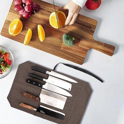 HERSENT A Chef's Knife Roll Bag - Portable Travel Chef Knife Case Carrier Holder Storage Bag With 4 Slots Best Gift For Pro Chef Or Culinary Enthusiasts Men Women HGJ03-P (Coffee)