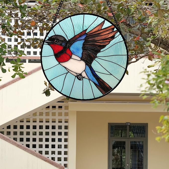 Stained Glass Window Hanging 4 Pcs Set Cardinal Blue Birds Large 15" - Suncatcher Door Garden Sun Catcher Decor Birthday Mother's Day for Bird Lovers Men Woman Nana Friend