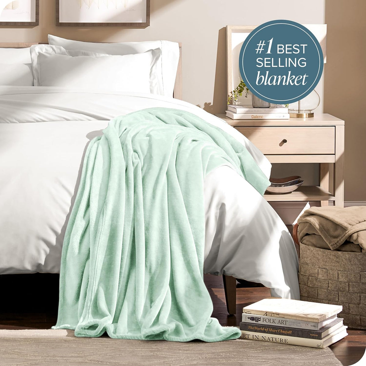 Bare Home Fleece Blanket - Throw/Travel - Ultra-Soft Lightweight for Bed, Sofa, and Couch - Luxury Microplush - Cozy Warm Blanket (Throw/Travel, Spring Mint)