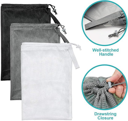 Laundry Bags, Mesh Heavy Duty 24" x 36" with Drawstring Closure, 3-Pack, Black