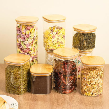 37 oz Glass Food Storage Jars - Set of 6 Glass Canister Sets Square Pantry Storage Containers with Lids for Serving Tea, Coffee, Flour, Sugar, Candy, Cookie, Spice and More
