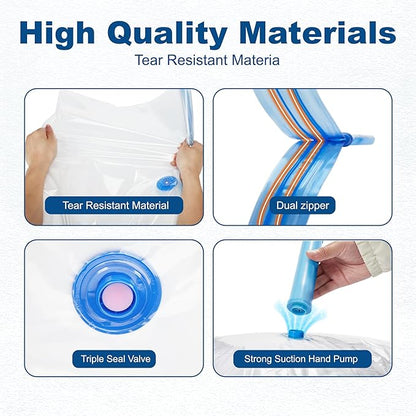 HOUSE DAY 10 Jumbo Vacuum Storage Bags with Pump,Space Saving Vacuum Seal Bags For Clothing Travel, Vacuum Storage Bags For Clothes, Comforters, Blankets, Pillows, Bedding, Moving, Travel, Hand Pump