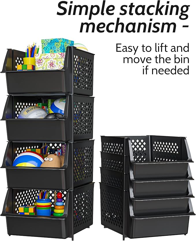 Skywin TidyFriend Stackable Storage Bins for Pantry Organizers and Storage 12 Pack, Pantry Storage for Food, Kitchen and Home Organization (Black)