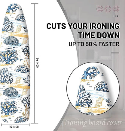 Extra Thick Ironing Board Cover and Pad, 15x54 Ironing Board Cover, Resist Scorching and Staining,Elastic Edges,Coral Nautical