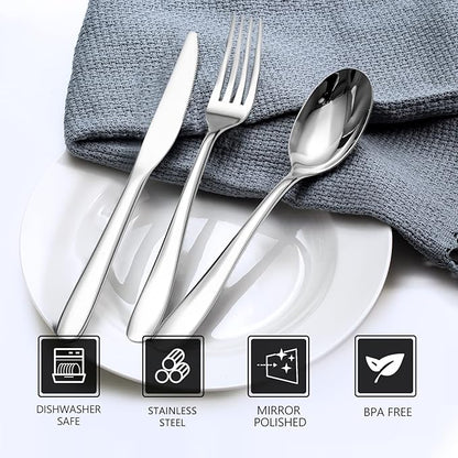 Silverware Set,SANTUO Stainless Steel Knives Spoon Forks Set for Home, Kitchen and Restaurant, Mirror Polished& Dishwasher Safe (12pcs-Silverware set)