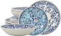 TUDOR ROYAL 12-Piece Porcelain Round Dinnerware Set, Service for 4, MING FLOWER Design, Blue Floral, Plates Bowls Dishes, Premium Quality Tableware, Unique Pattern, Glossy