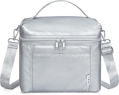 NOL Natural Organic Lifestyle Insulated Lunch Bags for Women Cooler Bag Lightweight Nylon Waterproof Lunch Box For Work (Silver, Medium(normal))