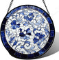 Stained Glass Window Hanging, Blue and White Abstract Flowers Sun Catcher for Door Home Decor Suncatcher Christmas Mother's Day Birthday Gifts for Women Men Mom and Nana 11.8 in