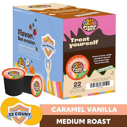 Crazy Cups Decaf Flavored Coffee Pods, Decaffeinated Chocolate Coconut Dream Flavored Coffee, Single Serve Hot or Iced Medium Roast Coffee for Keurig K Cups Machines, 22 Count