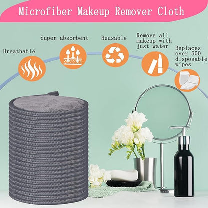 Large Reusable Makeup Remover Pads for Face, Soft Microfiber Makeup Remover Cloths Washable, Premiun 5 INCH Face Cleaning Pad with Laundry Bag, 24 Pack Grey