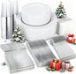 Supernal 400pcs Silver Plastic Dinnerware Set Heavy Duty Disposable Plates Include Silver Plastic Dessert Plates,50 Spoons & Knives & Cups & Napkins & 100 Forks,Prfect For Party and Wedding