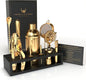 Highball & Chaser Bartender Kit with Espresso Bamboo Stand. Beautiful Cobbler Cocktail Shaker Set with Bar Tools Rustproof Stainless Steel Bar Set (Matte Gold)