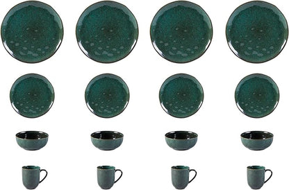 16-Piece Dinnerware Set Service for 4, Plates and Bowls Set, Microwave and Dishwasher Safe,Scratch Resistant, Green
