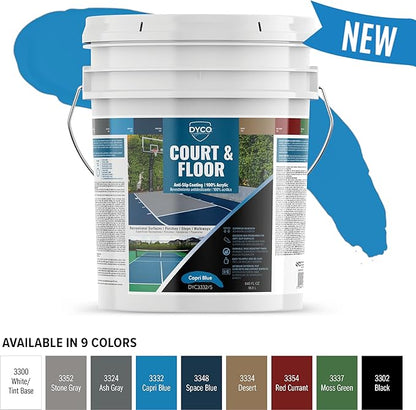 DYCO Court & Floor Anti-Slip Coating - Slip-Resistant Pavement, Cement & Concrete Paint for Pickleball, Tennis & Basketball Courts, Exceeds ADA Standards for Safety Areas (Capri Blue, 5 Gallons)