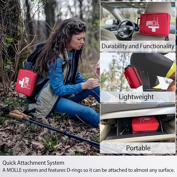 First Aid Kits - Compact First Aid Kit with Labelled Compartments Molle System Premium Emergency Kits for Home, Office, Car, Outdoor, Hiking, Travel, Camping - 216 Piece