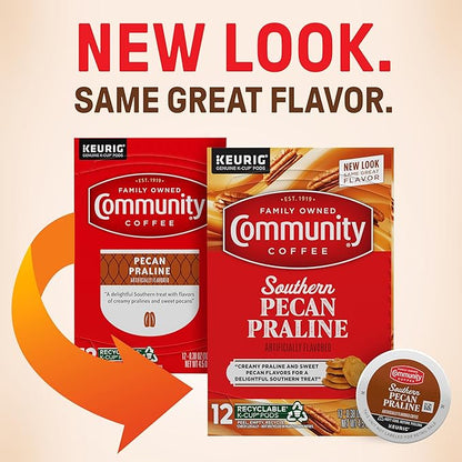 Community Coffee Southern Pecan Praline Flavored 72 Count Keurig K-Cup Coffee Pods, Medium Roast, 12 Count (Pack of 6)