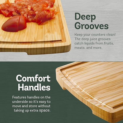 Wood Cutting Boards for Kitchen - Bamboo Cutting Board Set with Deep Juice Groove & Side Handles - Carving Chopping Board Butcher Block for Meat, Vegetables, Charcuterie, Cheese, Serving, or Meal Prep