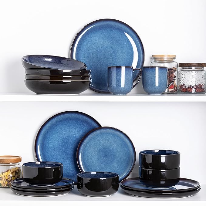LERATIO Ceramic Dinnerware Sets for 4,12 Pieces Poreclain Plates and Bowls Sets,Scratch Resistant Dishes,Dishwasher & Microwave Safe,Oven Safe Dishes Set,Service for 4 - Blue